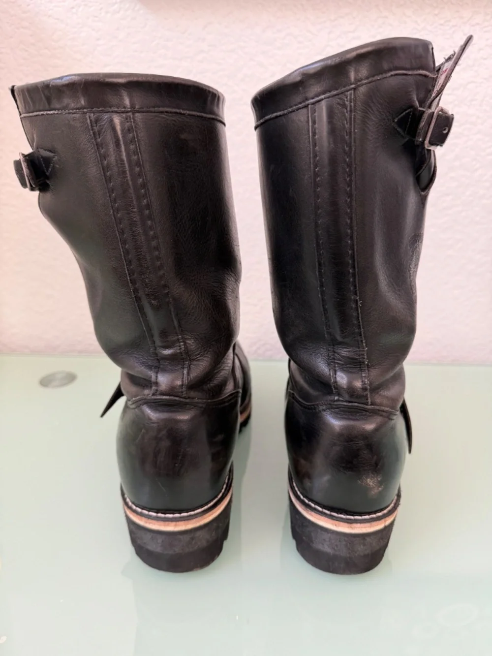 CHIPPEWA Black Leather steel-toed Motorcycle Boots Men's Size 12